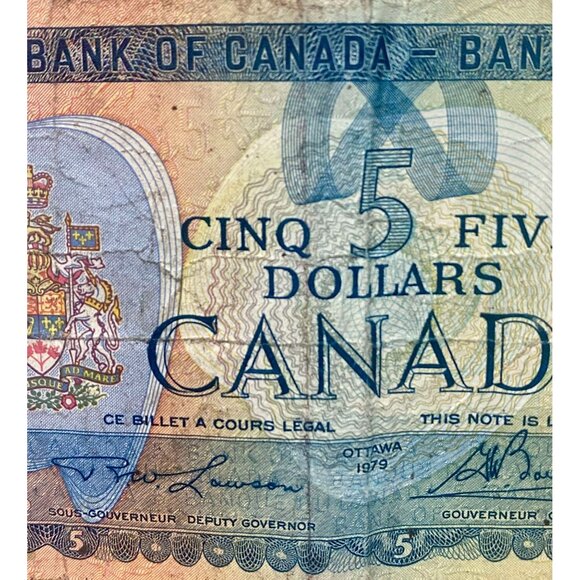 1979 Canada $5 Dollar Banknote With Fishing Scene & Sir Wilfrid Laurier Portrait - Picture 3 of 8
